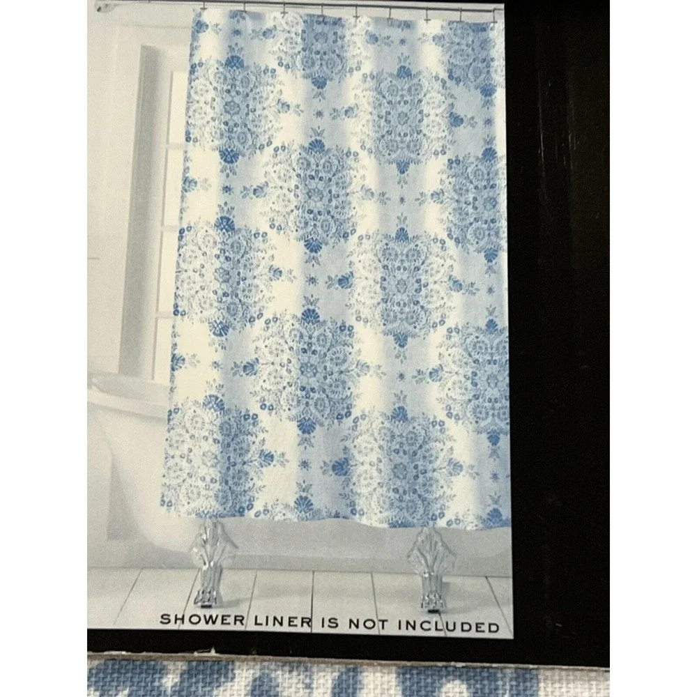 RALPH LAUREN Blue Medallion Flower SHOWER CURTAIN New
